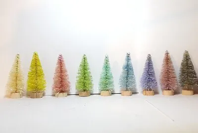 9 Special PASTEL Mini Miniature Sisal Bottle Brush Xmas Christmas Trees LOT • $19.95