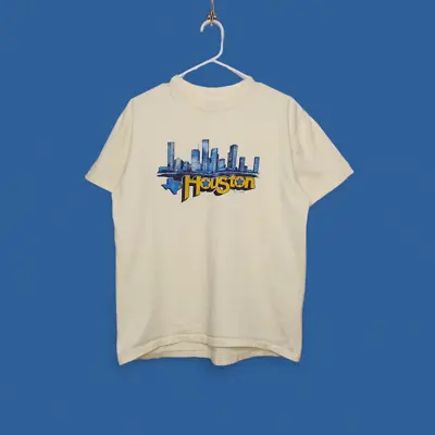 Vintage Houston Texas 1982 Cream Hanes Tourist Skyline Art Shirt VTG  • $30