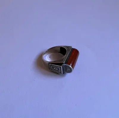 $35 • Buy Ancient Antique Victorian Ring Sterling Silver Red Carnelian Stone Engraved