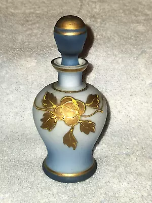 Vintage IRICE Germany Blue WGold Floral Trim 4.5  Perfume Bottle W/stopper • $24.95