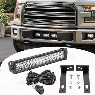 18'' LED Light Bar + Bumper Grill Mounts + Wire Fit 15-16 17 18 19 20 Ford F-150 • $79.99