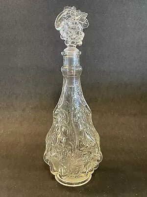 Vintage EMPOLI Clear Glass Fruit Basket Decanter Embossed 10.5  & Mikasa Stopper • $36