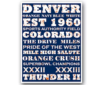 $14.99 • Buy Denver Broncos Art Poster NFL Football Subway Print 12x16 