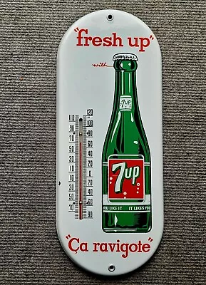 Nice Shiny 1950's Canadian 7up Porcelain Thermometer Sign Seven-up  FREE SHIP! • $236.79