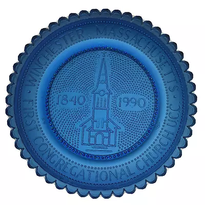 Vintage Winchester MA First Congregational Church Blue Pairpoint Glass Cup Plate • $15