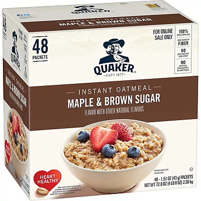 Quaker Instant Oatmeal Maple & Brown Sugar Packets 1.51 Ounce (Pack Of 48) • $24.99