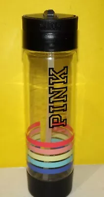 VICTORIA'S SECRET  PINK  24 Fl Oz CAMPUS Water Bottle Black Rainbow Stripes  • $11.03