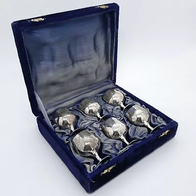 Set Of Six Vintage Silver Plated EPNS Liqueur Cordial Goblets Blue Velvet Box  • $19.85