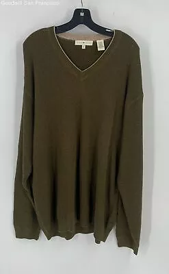 Joseph Abboud Mens Green Cotton Long Sleeve V-Neck Knitted Pullover Sweater XL • $24.99