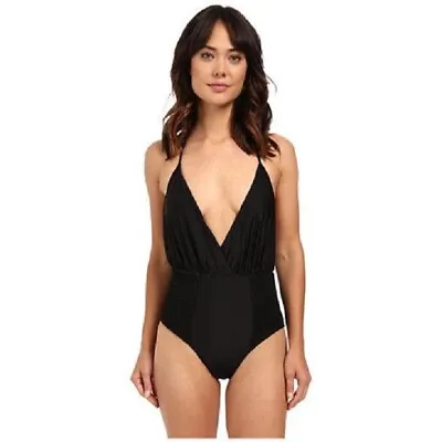  6 Shore Road Pooja Coast Plunge Halter  Swimsuit Size L Large Black  • $38.24