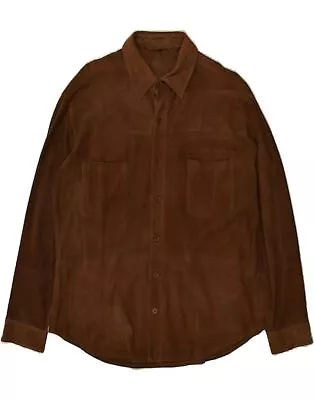 VINTAGE Mens Suede Shirt Large Brown Suede AG19 • £19.95