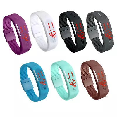 Mens Womens Teens Digital Silicone Rubber LED Watch Sports Bracelet Wrist Watch • $10.99
