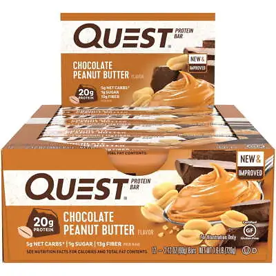 Quest Protein Bar Keto Bars Chocolate Peanut Butter 20g Protein 12 Ct • $21.45