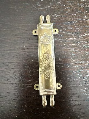 Vintage Jewish Judaicia Israel Mezuzah With Scroll Israel Brass • $25.99