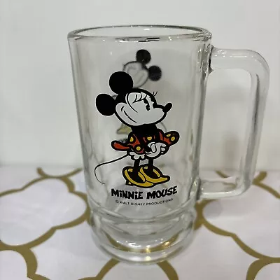 Vintage Walt Disney Minnie Mouse Clear Glass Mug Tankard 5.5” • $12