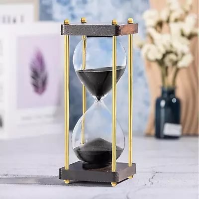 Hourglass Timer 60 Minute Wooden Frame Decorative Sand Timer (Black Sand Large • $27.32
