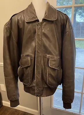 VTG HERITAGE MINT LTD Brown Leather Bomber Jacket  World Map Collectibles • $49