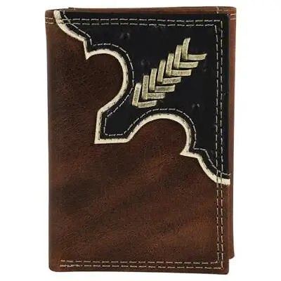 Justin Mens Western Trifold Wallet Leather Rawhide Ostrich Logo Brown 2122765W8 • $38.40