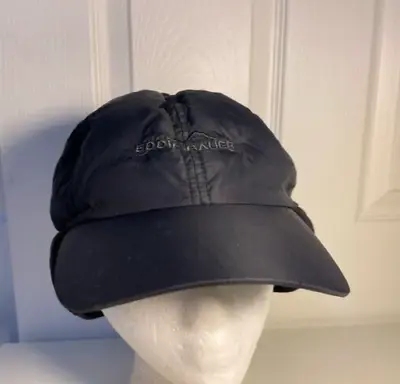 Eddie Bauer Trapper Hat Cap Ear FlapL/XL Black Fleece Lined Goose Down Filled • $29.99
