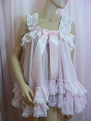 Sissy ADULT Baby Dress Pink Chiffon Babydoll Negligee Nightie Fancydress Cosplay • $80.82