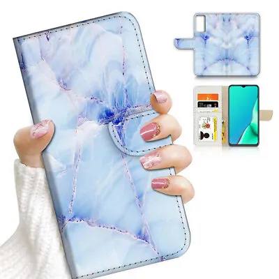 $13.99 • Buy ( For Oppo A57 / A57S ) Wallet Flip Case Cover AJ23666 Blue Marble