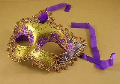 PURPLE & GOLD Venetian Mardi Gras MASQUERADE MASK (CLOSEOUT) • $3.55