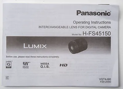 Panasonic Operating Instructions Operating Guide H-FS45150 45-150mm  • £11.95