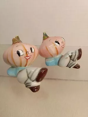 Vintage PY Japan Anthropomorphic Ucagco Onion Head Salt & Pepper Shakers 1950s • $130