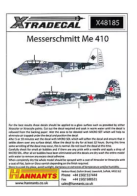 Xtra Decals 1/48 MESSERSCHMITT Me-410 HORNET German Heavy Fighter • $13.50