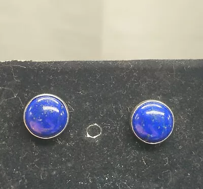 Blue Lapis Lazuli Sterling Silver Vintage Dome Post Earrings Statement 10.5mm • $18