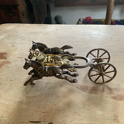 Super Nice Antique Three Horse Team With Wagon Wheels 1900-20 FREE SHIPPING! • $60