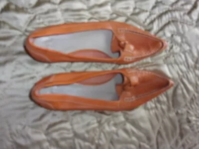 Bright Orange Designer Shoes Made By SALLY O'HARA Pointed Toes Flat. Vgc. 40 • £12