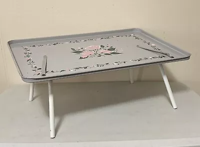 Vtg BED TRAY Lap Desk Table By Replogle Collapsible Steel Gray & Pink Floral • $24.99