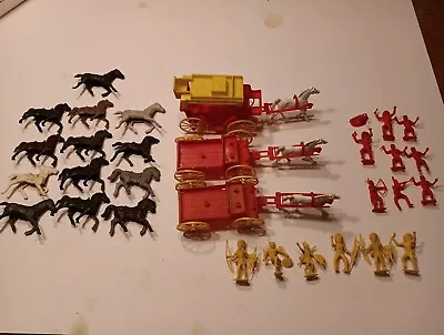  Vintage Lot 1960s MPC Boonsborough Stagecoach Wagons  Indians Horses • $15