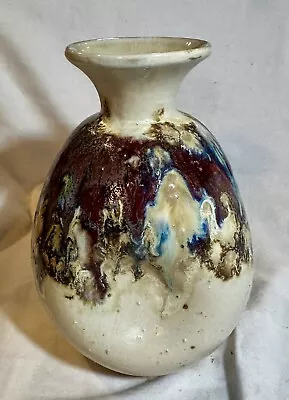 TOYO POTTERY Vase Urn Drip-Glaze Concave Sides Labeled 8-1/2  Mint Condition • $45