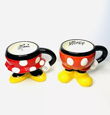 DISNEY Parks Mickey & Minnie Mouse 3D Footed Coffee Tea 8 Oz Mug Cup Set • $22.50