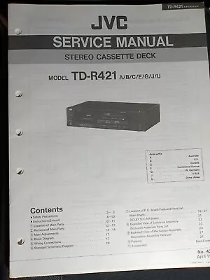 JVC TD-R421 A B C E G J U Cassette Deck Service Manual Original • $19.99