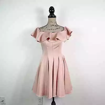 La Femme NWOT Blush Pink Ruffle Off The Shoulder Fit & Flare Dress Size 6 • $132