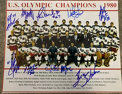 1980 USA OLYMPIC HOCKEY GOLD MEDAL 10 SIGNED TEAM 8x10 ERUZIONE VERCHOTA BAKER • $175