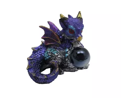 Small Miniature Dark Purple Dragon Figurine With Sphere Polyresin New • $12.99