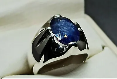 Natural 6 Carat Blue Sapphire Sterling Silver 925 Handmade Neelam Mens Star Ring • $165