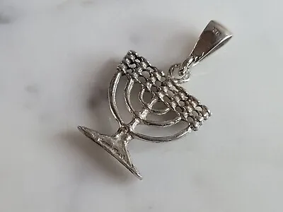 Vintage Estate Sterling Silver Jewish Judaica Hebrew Menorah Pendant 1.7g E1677 • $35