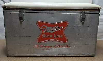 Rare Large MILLER HIGH LIFE BEER Cronstroms Metal Cooler Padded Top 31x16.5  • $189.99