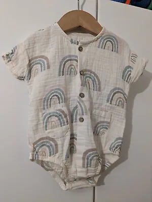 George Neutral Rainbow Design Romper 6-9 Months • £4