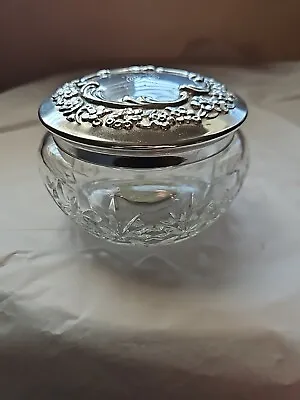 Demi Joir Vintage Glass Empty Powder Jar Floral Metal Lid Vanity Decor  • $14.99