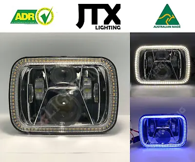 1 Pair Chrome LED JTX Headlights 5x7  White And Blue Halo Suits F250 • $569.25