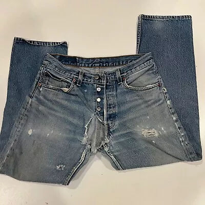 VINTAGE Levis 501 XX Jeans 33X30 Blue Denim Button Very Distressed Made USA • $45