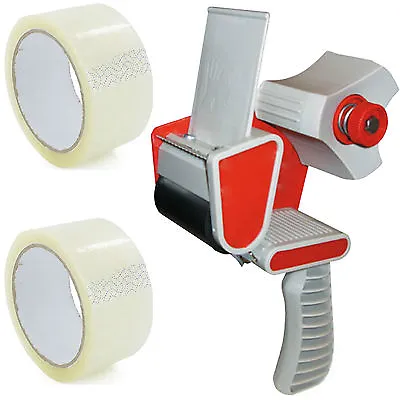 Packing Packaging Tape Gun Dispenser + Free 2 Clear Tape Rolls 66m Parcel Tape • £6.95