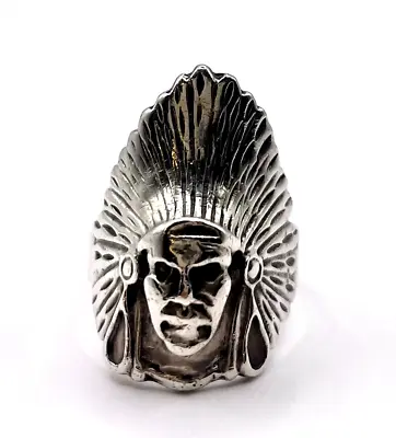 £147.31 • Buy Real Deal Vintage Indian Head Chief Biker Size 10.5 Sterling .925 Silver E6