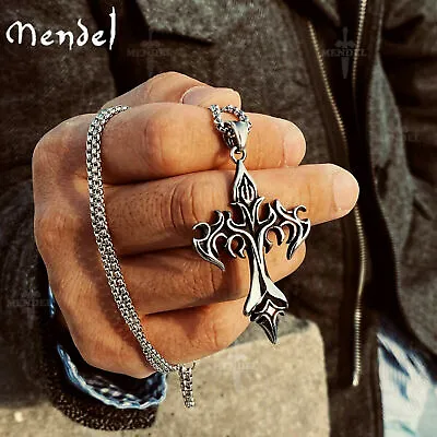 $11.99 • Buy MENDEL Boys Mens Stainless Steel Vintage Cross Pendant Necklace Men Women Silver